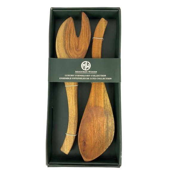 Mountain Woods Luxury Utensils Set Salad Fork & Spoon 12 inch Handcrafted NEW - Picture 1 of 4